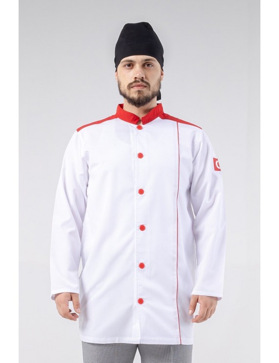 Turkish Aşçı Ceketi Beyaz-Kırmızı