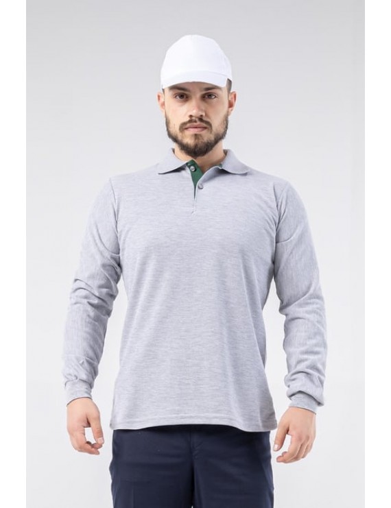 Regular Polo Pike Uzun Kol T-Shirt Gri