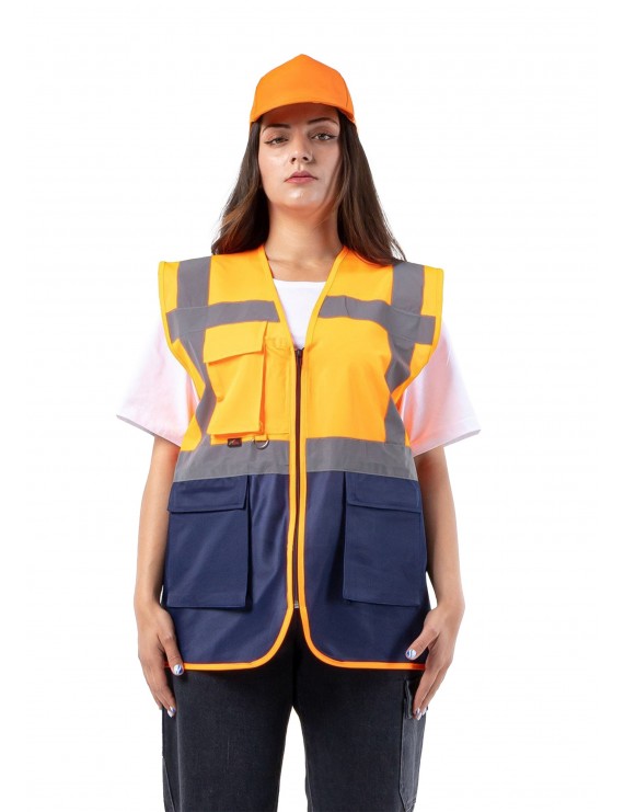 Alaska Hi-Vis Mühendis Yeleği Neon Turuncu - Lacivert